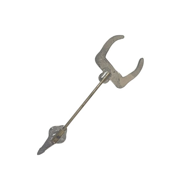 Antique Silver Tone Stick Pin With Rhinestone Accents & Unique Horned Design - Picture 5 of 6